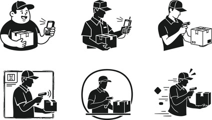 Delivery worker scanning package with handheld barcode scanner, courier service, shipping process, parcel tracking, logistics, warehouse management, fast and efficient delivery system © Sabbir's World