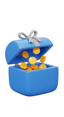 Open Blue Treasure Chest Filled with Gold Coins Financial Success and Investment Concept