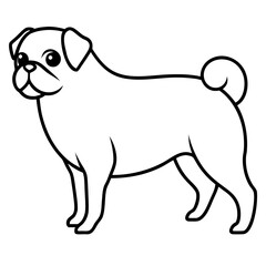 Simple and charming pug dog standing profile view cartoon illustration silhouette