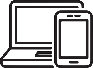 Simple line art icon of a laptop and smartphone