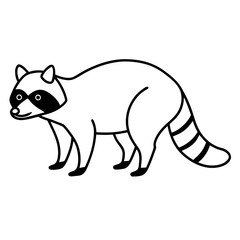 Cute cartoon raccoon with black mask and striped tail silhouette