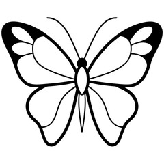 Simple black and white line art butterfly silhouette with open wings and detailed patterns