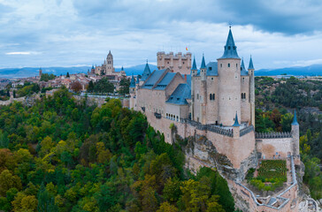 Panoramic view of the Alcazar and the city of Segovia. Province of Segovia. Castile and Le&oacute;n. Spain. Europe