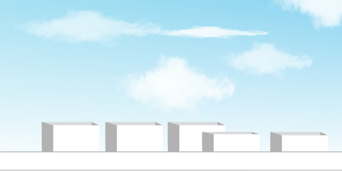 Fototapeta premium Background Podium on Sky Blue,White 3d Platform on Cloud for Summer Cosmetic Display Stand Mock up,Abstract Stage Design for Spring Backdrop,Easter Banner.Vector illustration .eps.10