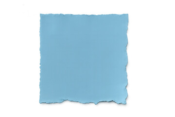 Torn piece of light blue paper with ripped edges, isolated on a transparent background, providing space for text or design elements