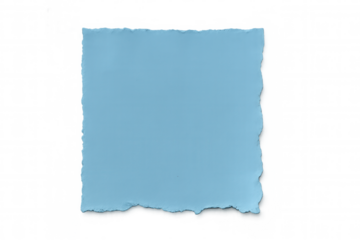 Torn piece of light blue paper with ripped edges, isolated on a transparent background, providing space for text or design elements