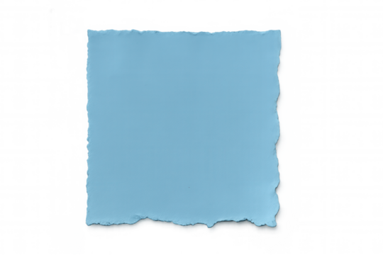 Torn piece of light blue paper with ripped edges, isolated on a transparent background, providing space for text or design elements