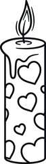 Romantic burning candle with hearts