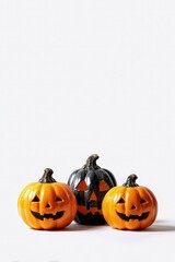 Three Unique Jack-o'-Lanterns on White Background for Halloween Promotions