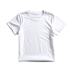 A plain white, short-sleeved t-shirt, laid flat against a plain background