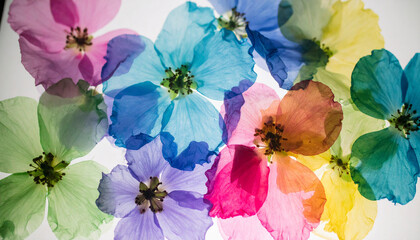 Botanical Design Element — Translucent Pressed Flowers on White, Light and Airy Background