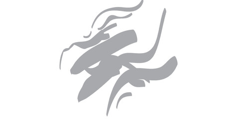 Dynamic grey abstract graphic with flowing calligraphic brush strokes and sharp edges.