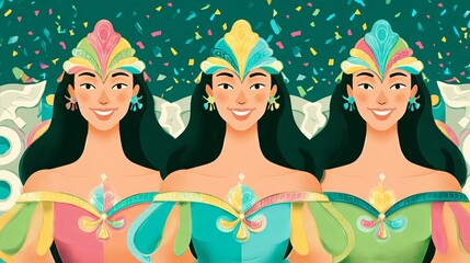 Colorful Sinulog Festival Dancers Illustration