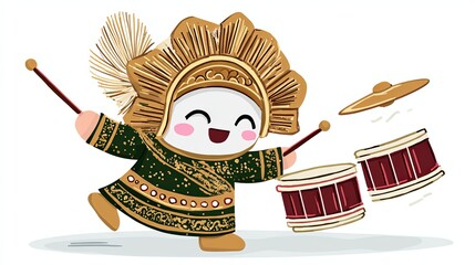 Festive Character in Sinulog Attire with Drums