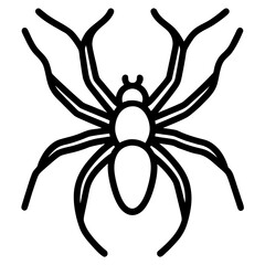 A simplified black line drawing of a spider in silhouette against a white background