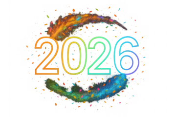 2026 new year celebration with colorful confetti and transparent background