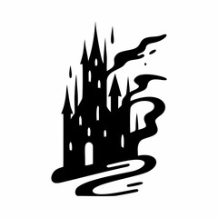 Vector illustration of haunted castle with bats, pumpkins and moon, perfect for Halloween prints and design.