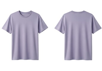 Plain Lavender T-Shirt Front and Back View Isolated on White Background.