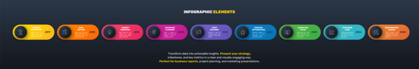 Modern infographics vector template. Business data visualization. White process chart. Simple design with nine circles, steps, options, parts or processes.