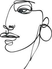 Minimalist line art illustration of a woman's face in a stylized and abstract manner.