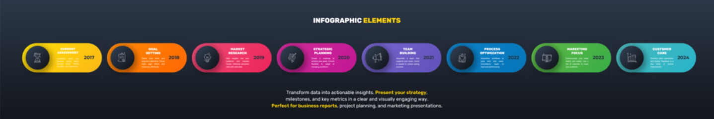 Modern infographics vector template. Business data visualization. White process chart. Simple design with 8 circles, steps, options, parts or processes.