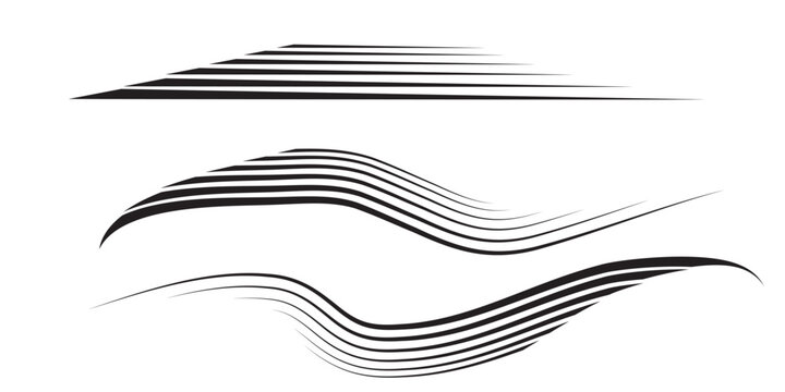 Abstract collection of black parallel speed lines featuring straight and wavy dynamic motion trails.