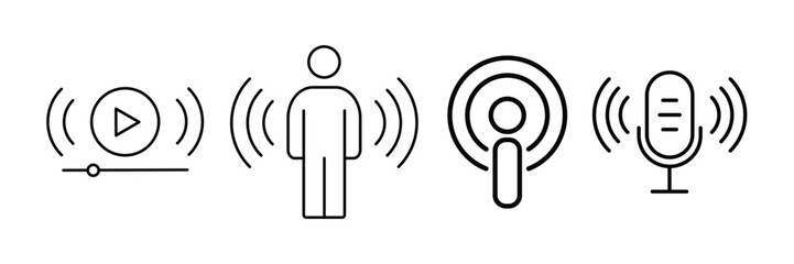 set of podcast icon and video, webcast, audio, microphone icon vector illustration symbol. 