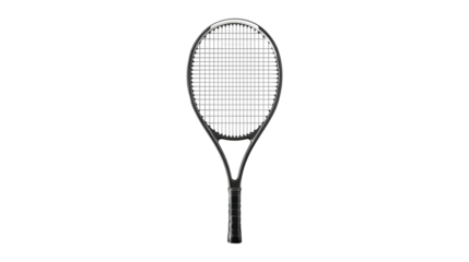 Black Tennis Racquet on Black Background Sport Equipment Game Play