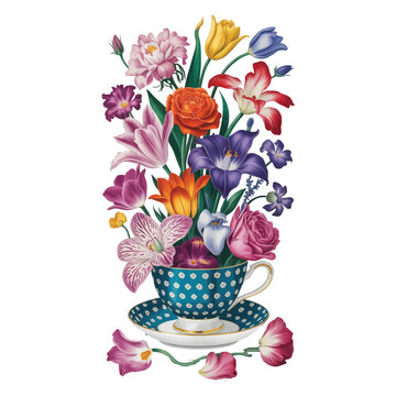 colorful flowers in teacup arrangement clip art preview