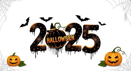 Happy Halloween 2025 with Spooky Pumpkins and Bats.