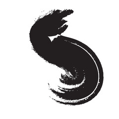 Abstract Black Brushstroke Swirl with Rough Texture.