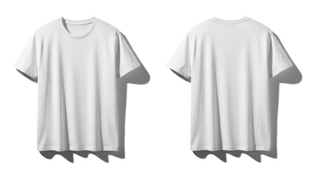 Front and back view of a plain white t-shirt, showing the design and style of the garment, ideal for printing or branding, simple and versatile, perfect for a variety of uses, blank t-shirt mockup.