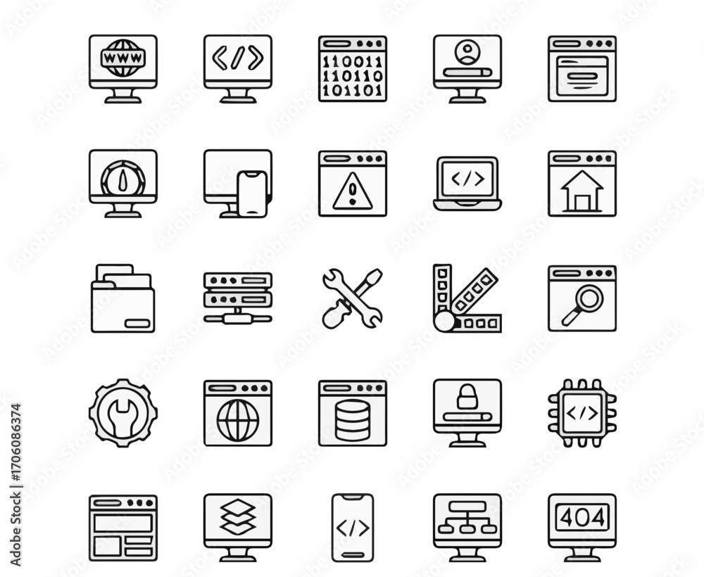 Wall mural modern digital technology icons for web development, coding, and it solutions