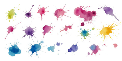 Vibrant Watercolor Splatter Art Collection. collection of colorful watercolor splatter designs on a white background.