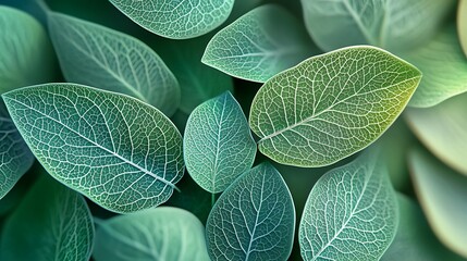 Obraz premium Vibrant Green Foliage Closeup with Textured Leaves in Natural Light and Detailed Vein-generative ai