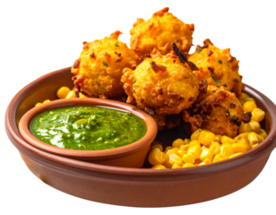  Artistic Corn Pakora Serving with Lifestyle Props, PNG.