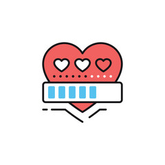 A red heart containing 3 smaller hearts with a blue rectangle and a stylized heartbeat line below