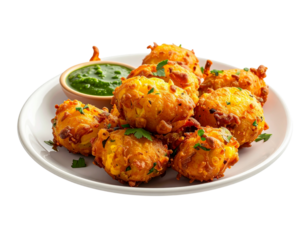  Side View of Hot Corn Pakoras with Dipping Sauce, PNG Transparent