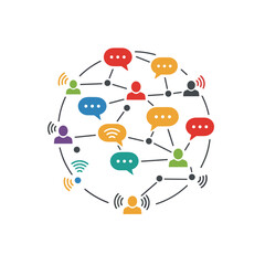 Icon for remote workers' networking, dynamic design, colorful concept, connectivity and communication, copy space