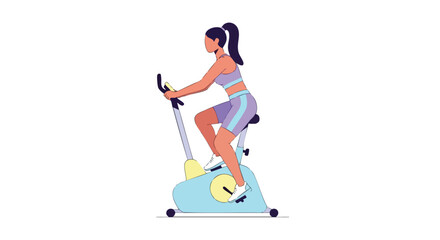 Fototapeta premium Young woman with a ponytail in purple sportswear working out on a stationary bike.