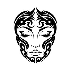 Tribal woman face tattoo art mystic beauty silhouette vector illustration