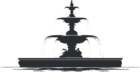 Fototapeta premium A decorative fountain silhouette showcasing elegant design and flowing water features in a serene setting.