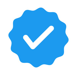 Blue verification badge checkmark vector icon