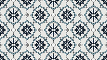 Floral Pattern Seamless Texture Dark Blue Flower Design on White Background