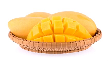 Ripe mangoes in a basket