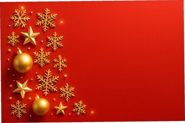 Festive Christmas Adornments Golden Stars, Snowflakes & Baubles on Red Backdrop - A Symphony of Holiday Cheer for Festive Backgrounds