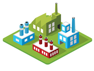 Industrial zone with factories manufacturing goods