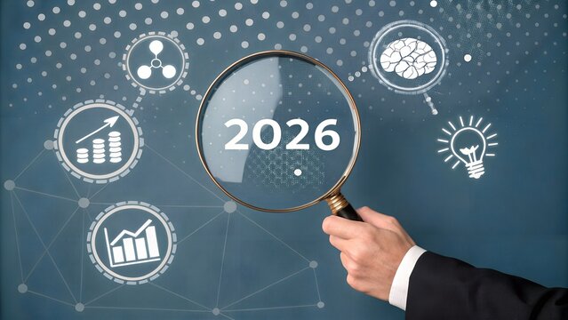 Business Vision Concept with Magnifying Glass Highlighting 2026
