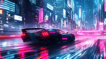 Experience the thrill of 8-bit pixel art racing with a drifting car on a neon-lit track amidst a vibrant cyberpunk city.