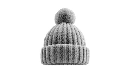 Fototapeta premium Grey Knitted Winter Beanie Hat Pom Pom Warm Soft